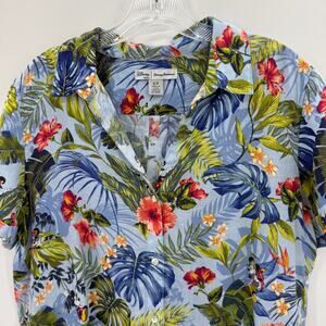 DISNEY TOMMY BAHAMA Shirt Women S Button Up Linen Mickey Mouse Hawaiian Floral